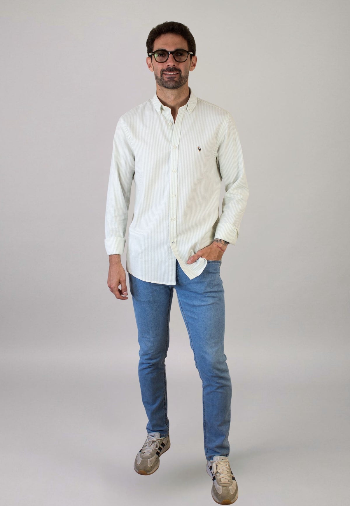 Dark green striped oxford shirt
