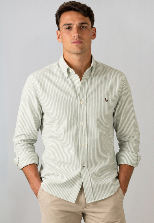 Camisa oxford lavado de rayas verde botella