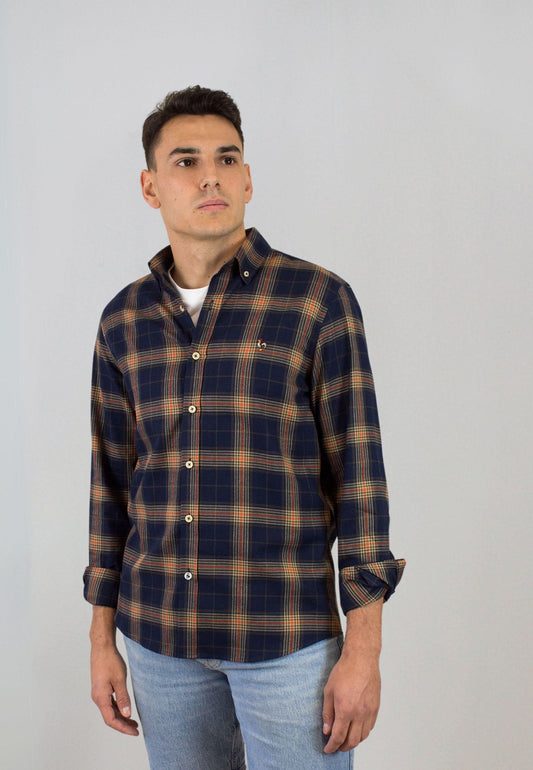 Camisa marino de cuadros marrones