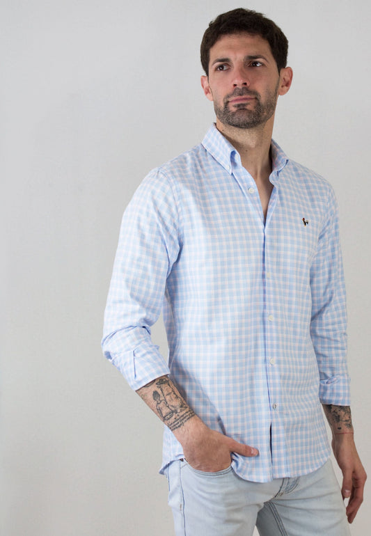 Camisa de cuadros azul celeste y rosa