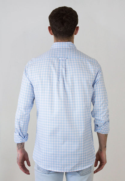 Camisa de cuadros azul celeste y rosa