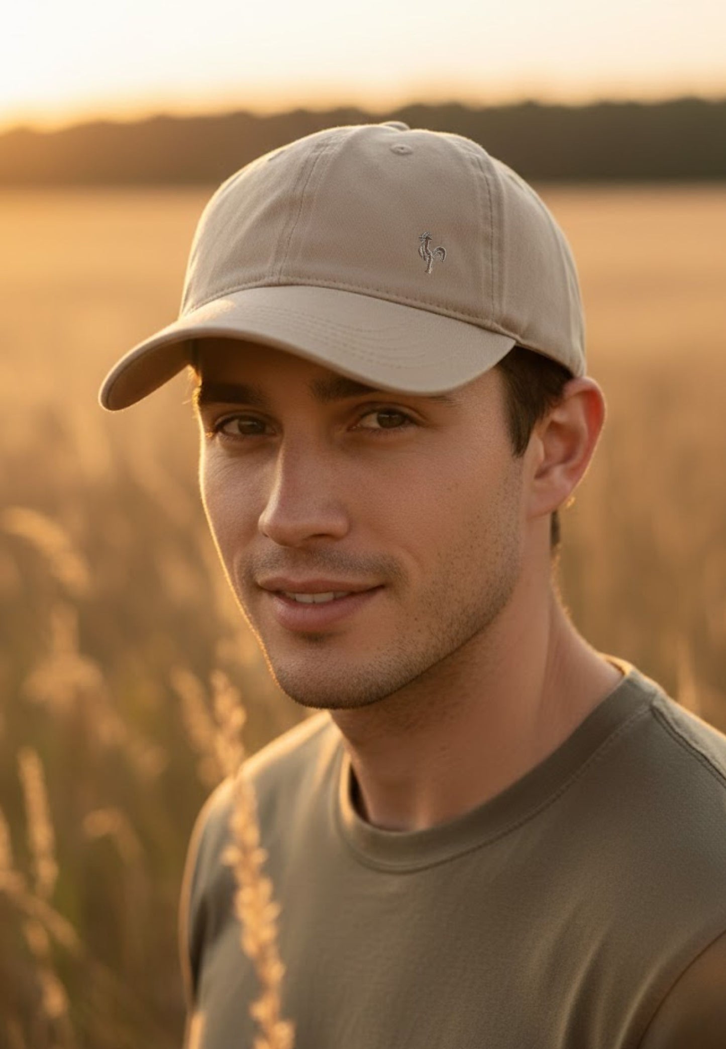 Gorra beige con gallo bordado al tono
