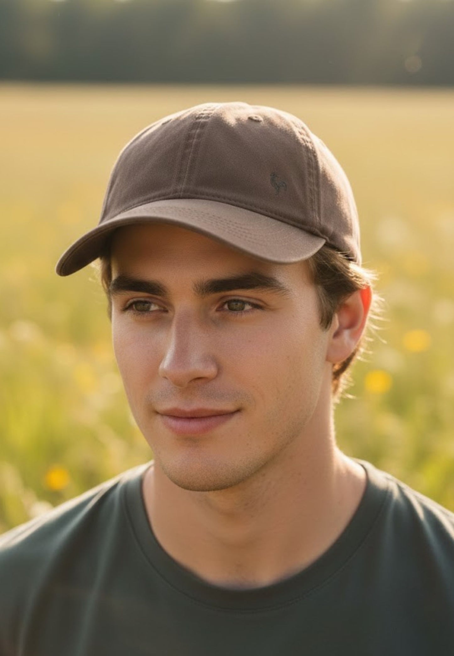 Gorra marrón con gallo bordado al tono