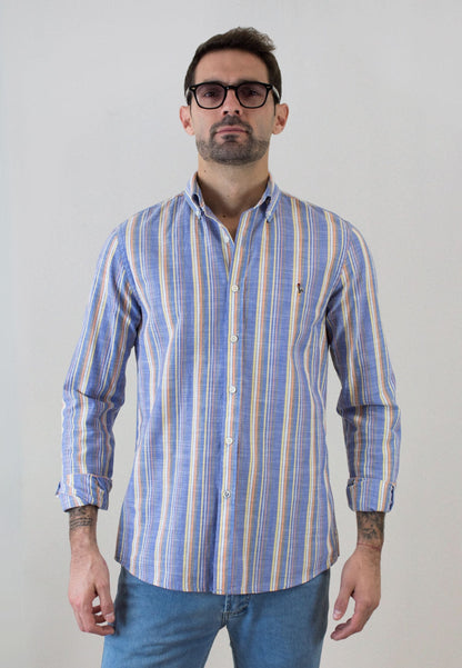 Light blue multicoloured vertical striped shirt