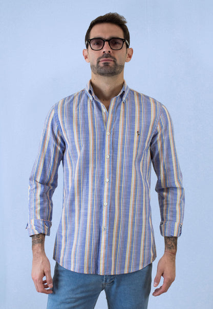 Light blue multicoloured vertical striped shirt