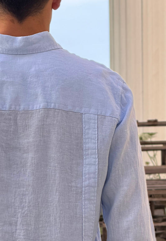 Camisa guayabera de lino celeste