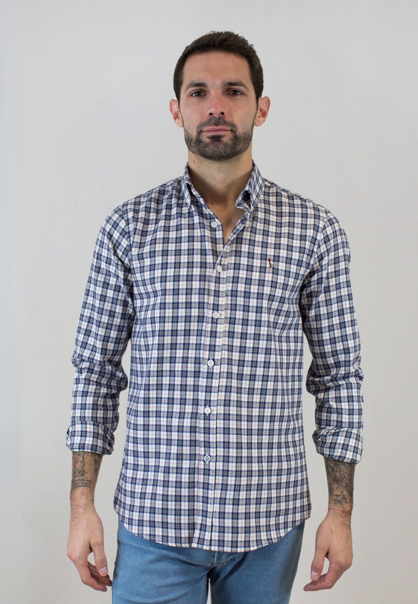 Camisa de cuadro escocés azul