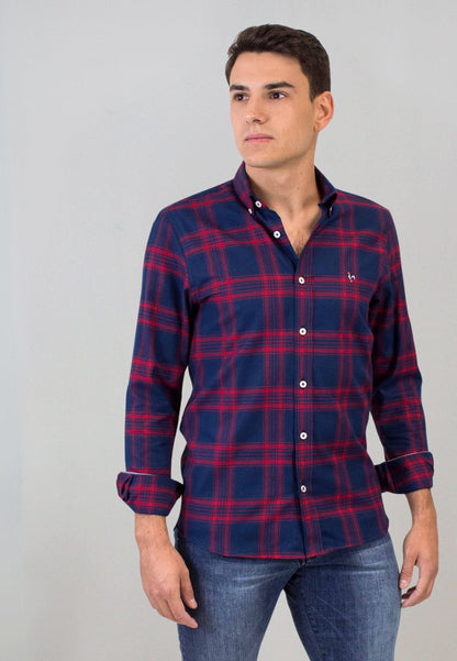 Camisa marino de cuadros rojos