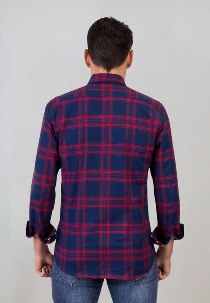 Camisa marino de cuadros rojos