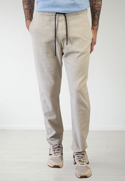 Pantalón chino de lino con gomas crudo