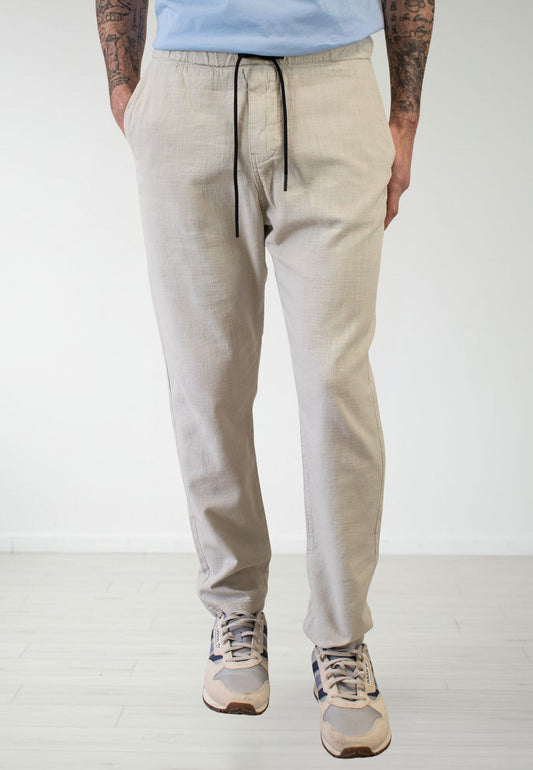 Men's navy blue chino trousers with elastic waistband
