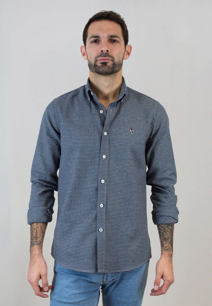 Camisa en pata de gallo gris oscuro