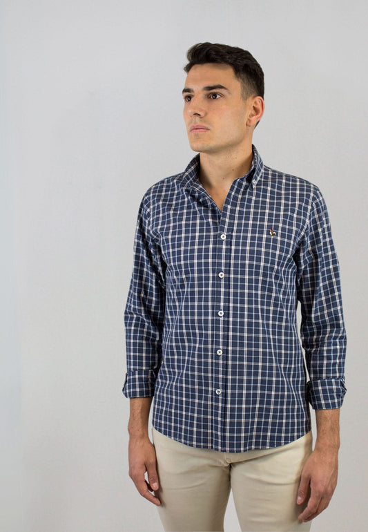 Camisa marino de cuadros blancos