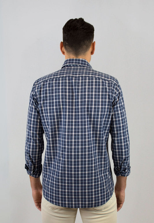 Camisa marino de cuadros blancos