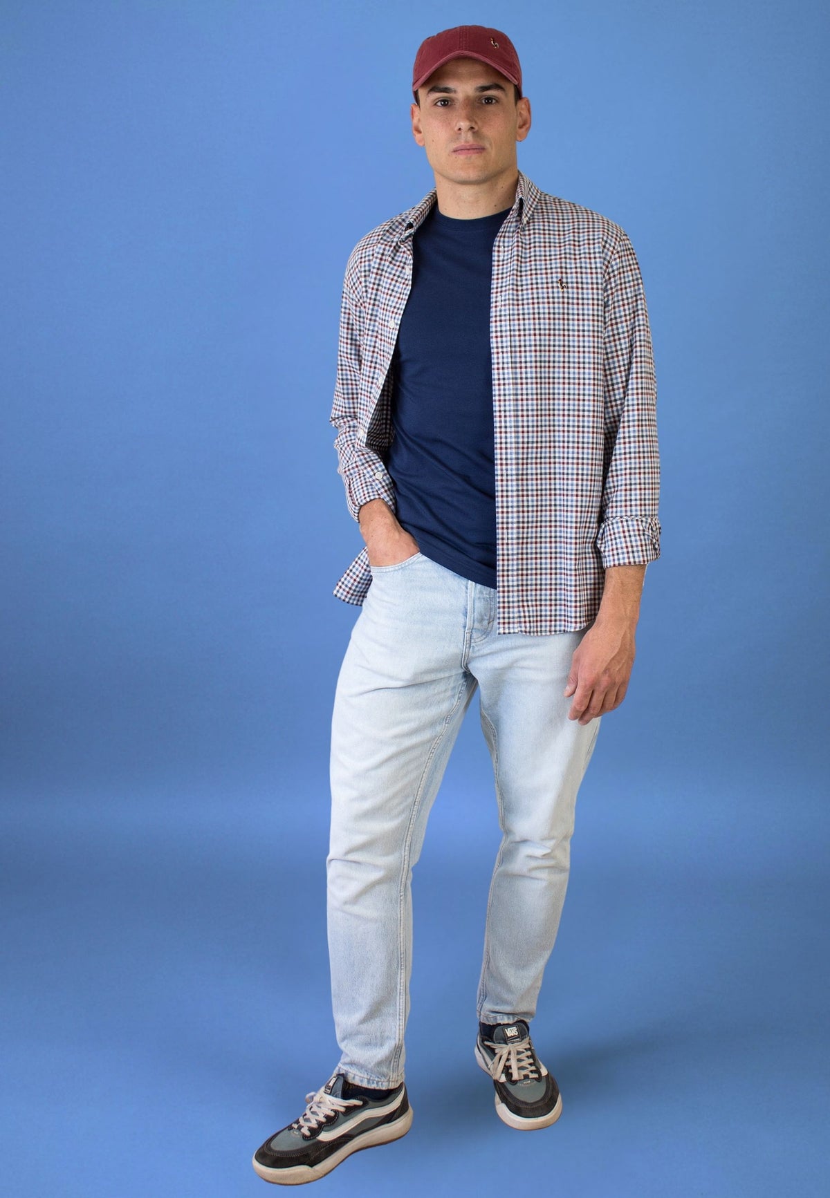 Camisa de cuadros vichy granate y celeste