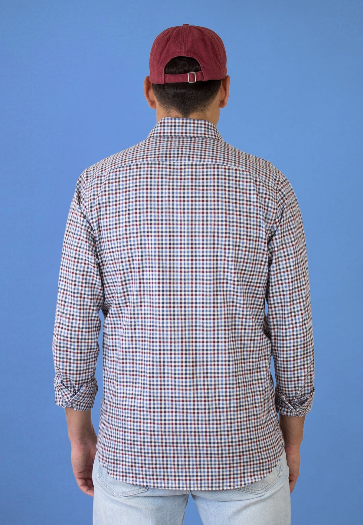 Camisa de cuadros vichy granate y celeste
