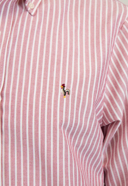 Camisa oxford de rayas anchas granate