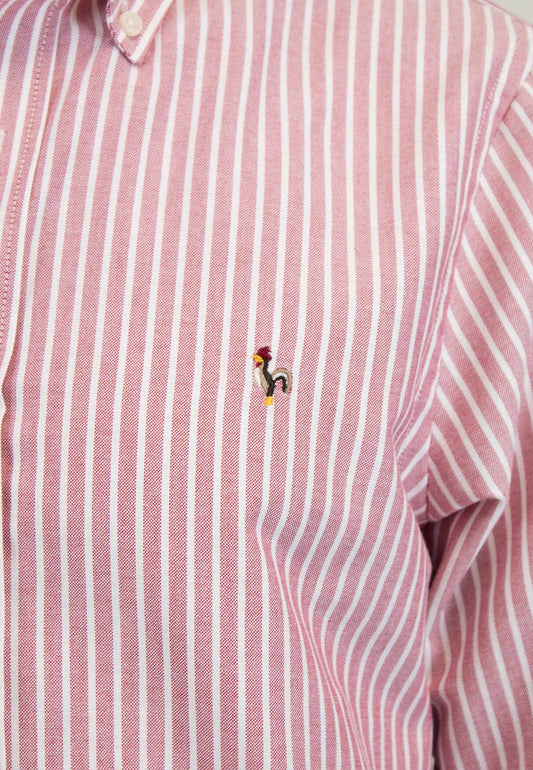 Camisa oxford de rayas anchas granate