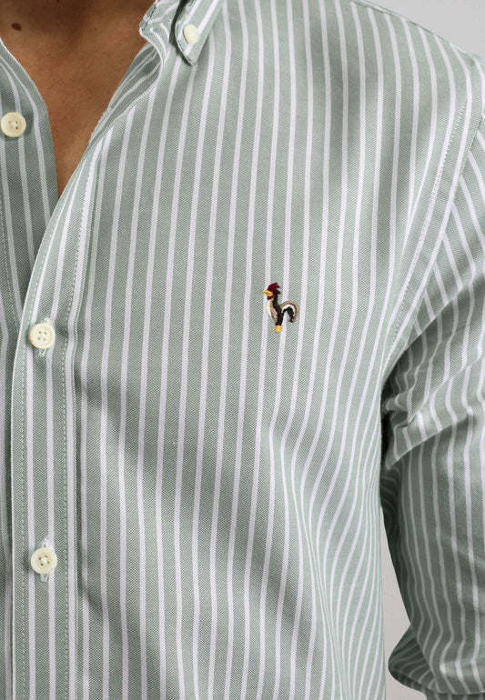 Camisa oxford de rayas anchas caqui