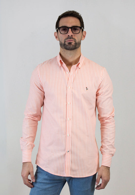 Camisa oxford de rayas anchas naranja
