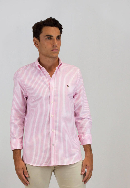 Camisa oxford de rayas anchas rosa