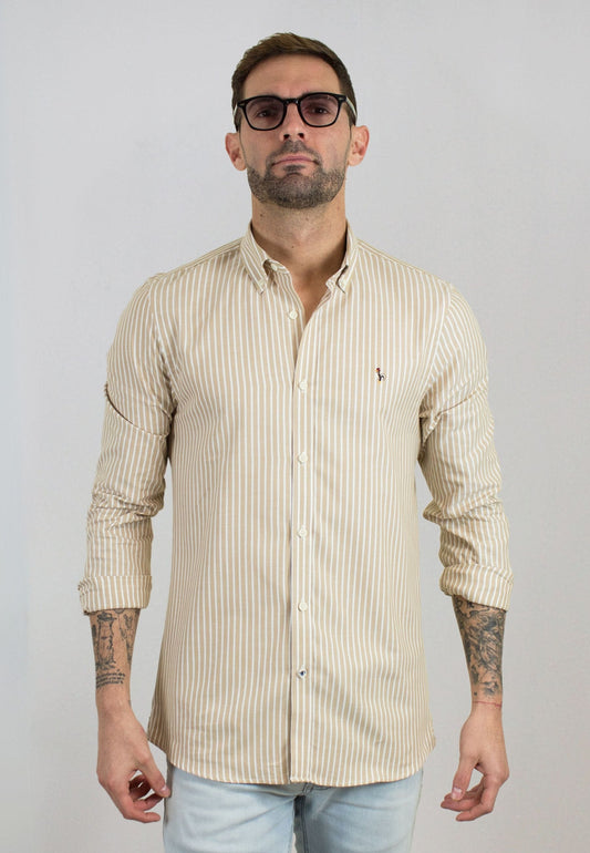 Camisa oxford de rayas anchas beige