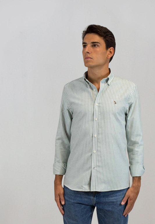 Camisa oxford de rayas anchas verde