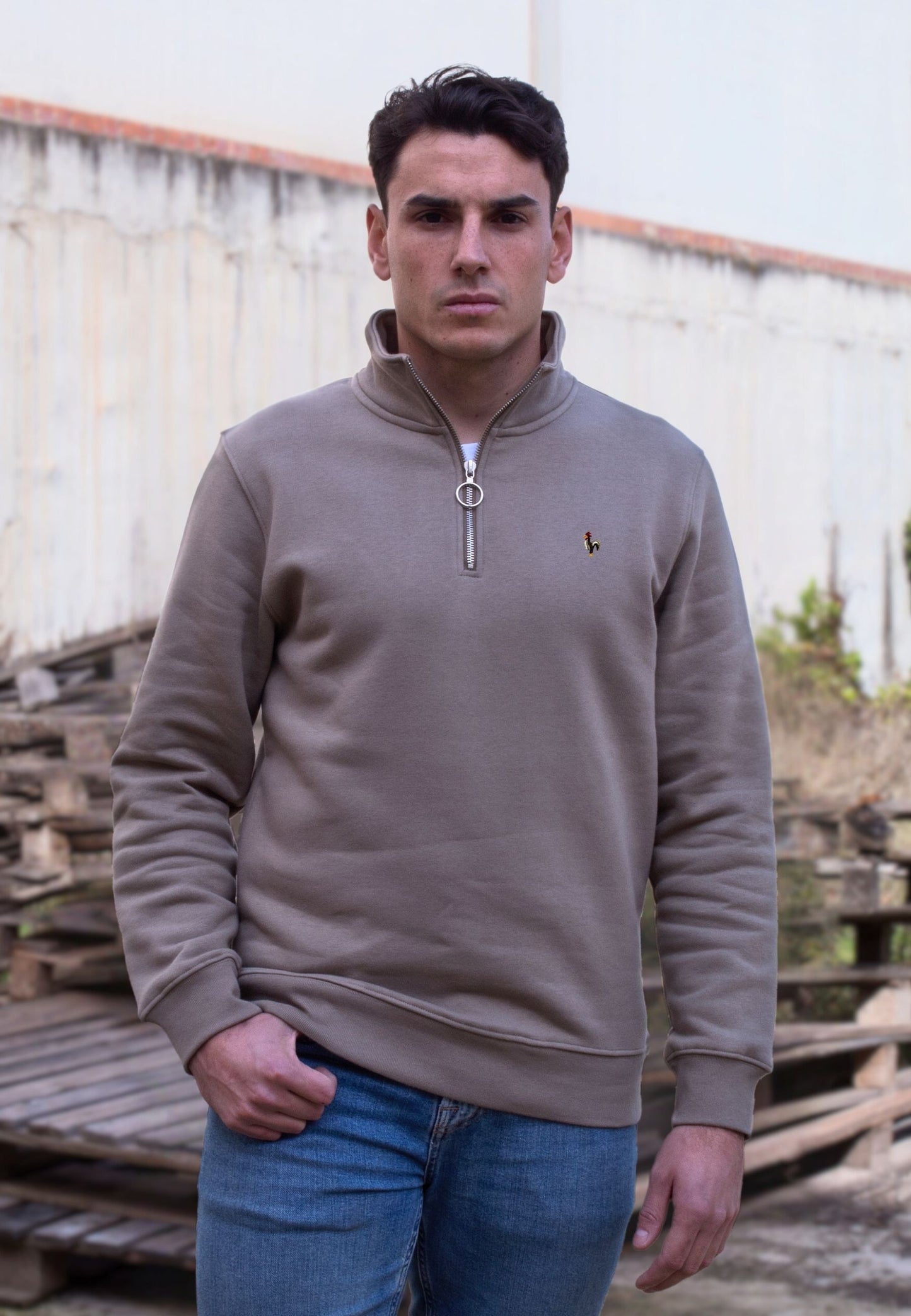 Sudadera de media cremallera tostado