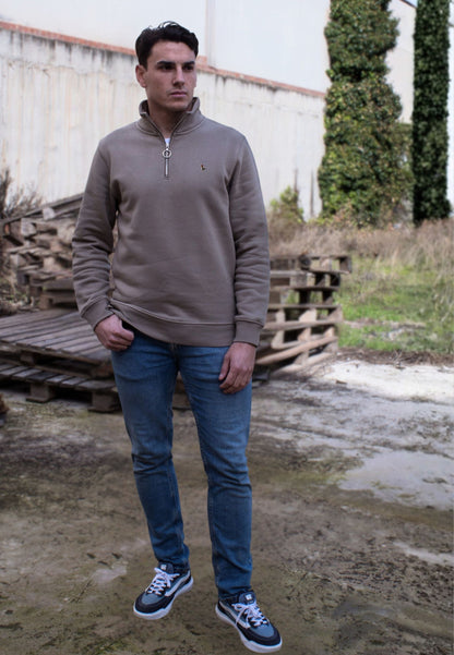 Sudadera de media cremallera tostado