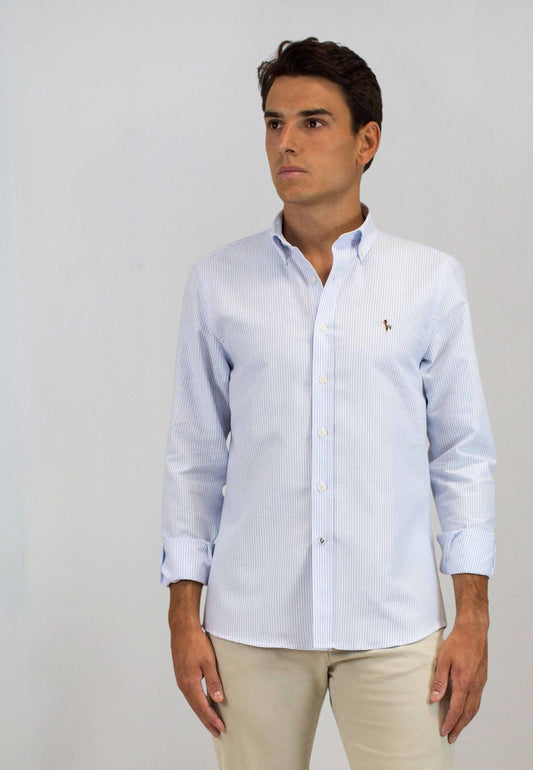 Tejido Oxford raya celeste 100% algodón