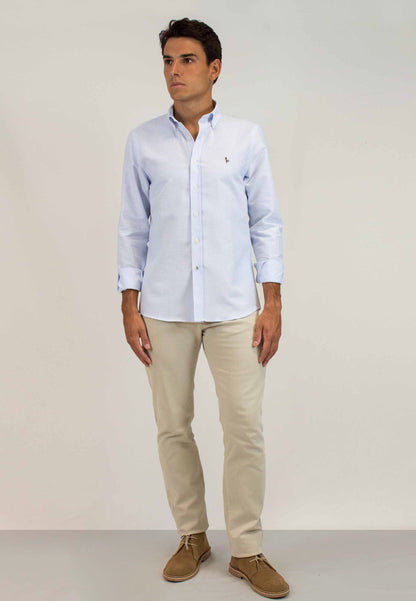 Tejido Oxford raya celeste 100% algodón