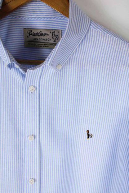 Tejido Oxford raya celeste 100% algodón