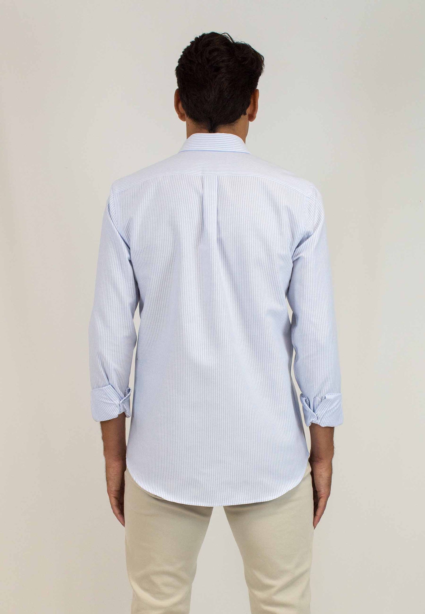 Tejido Oxford raya celeste 100% algodón