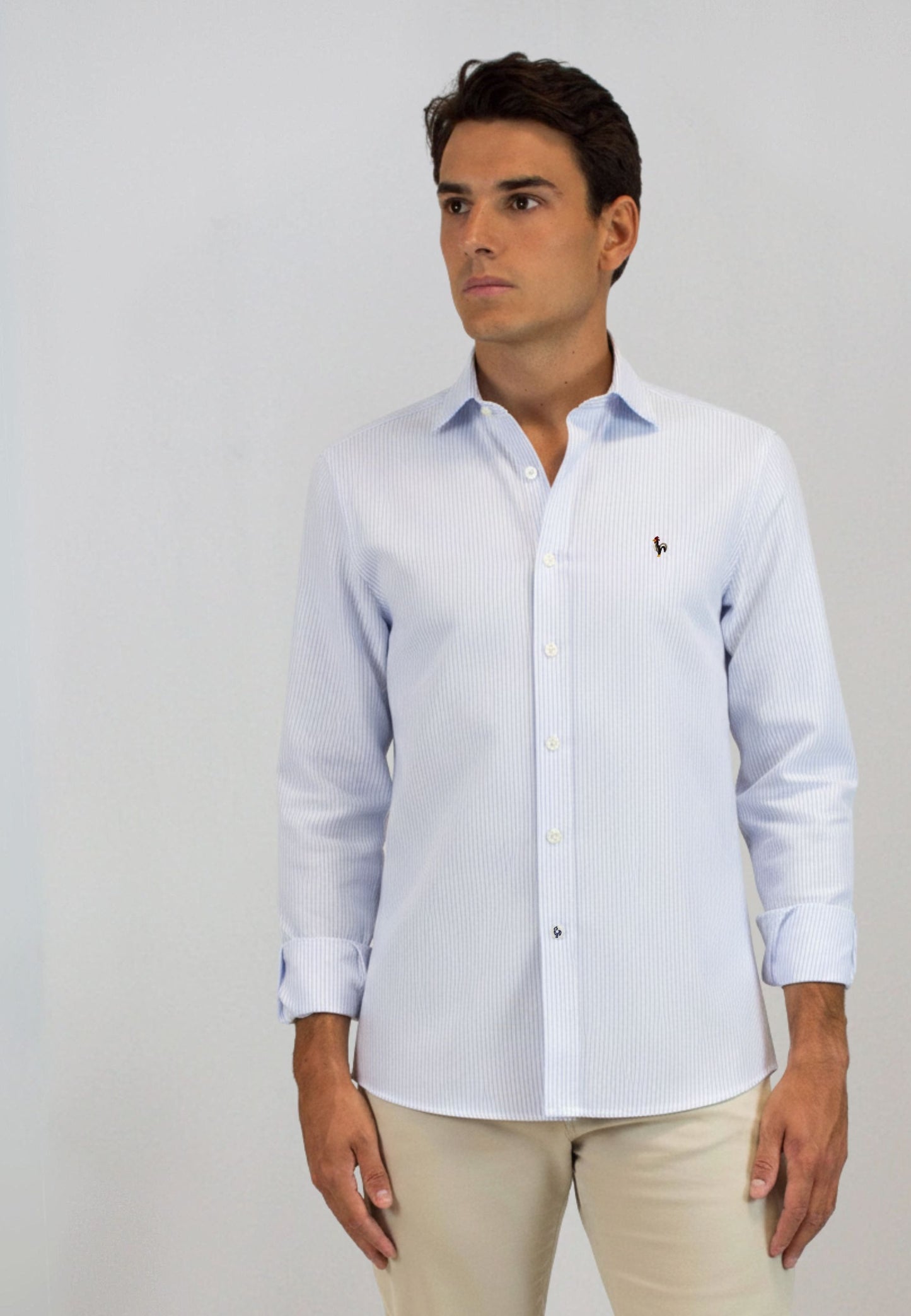 Tejido Oxford raya celeste 100% algodón