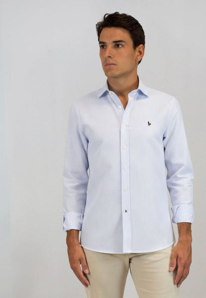 Tejido Oxford raya celeste 100% algodón
