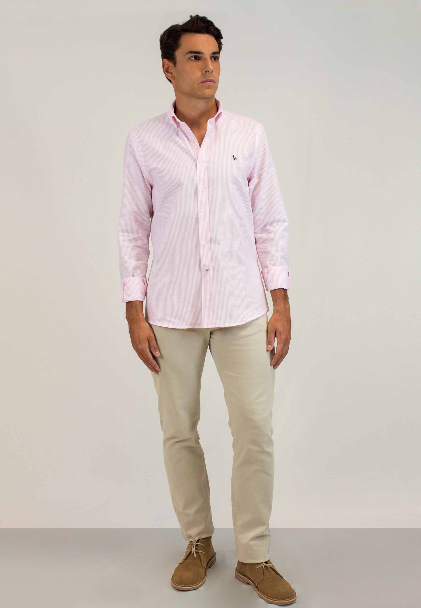 Tejido Oxford raya rosa 100% algodón