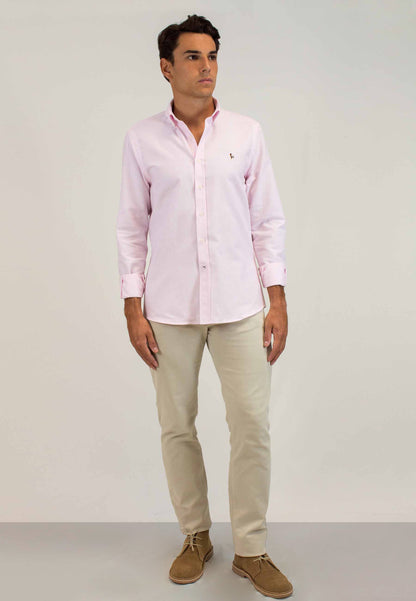 Tejido Oxford raya rosa 100% algodón