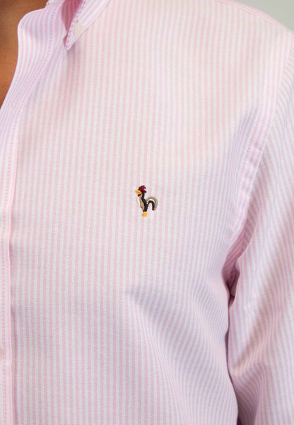 Tejido Oxford raya rosa 100% algodón