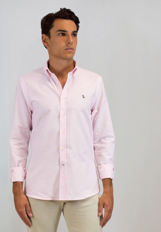 Tejido Oxford raya rosa 100% algodón