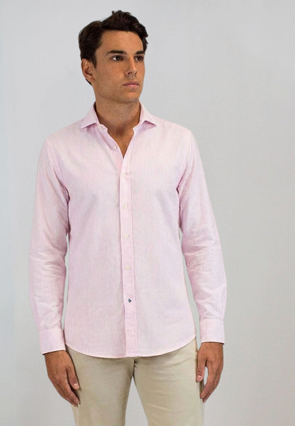Tejido Oxford raya rosa 100% algodón