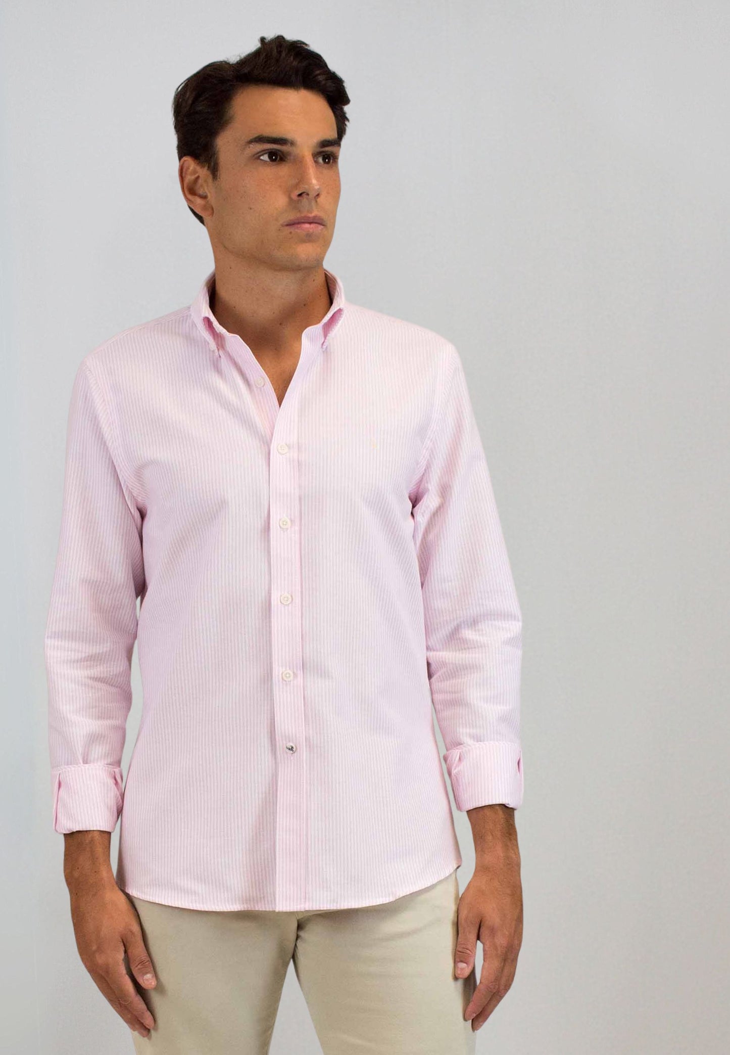 Tejido Oxford raya rosa 100% algodón