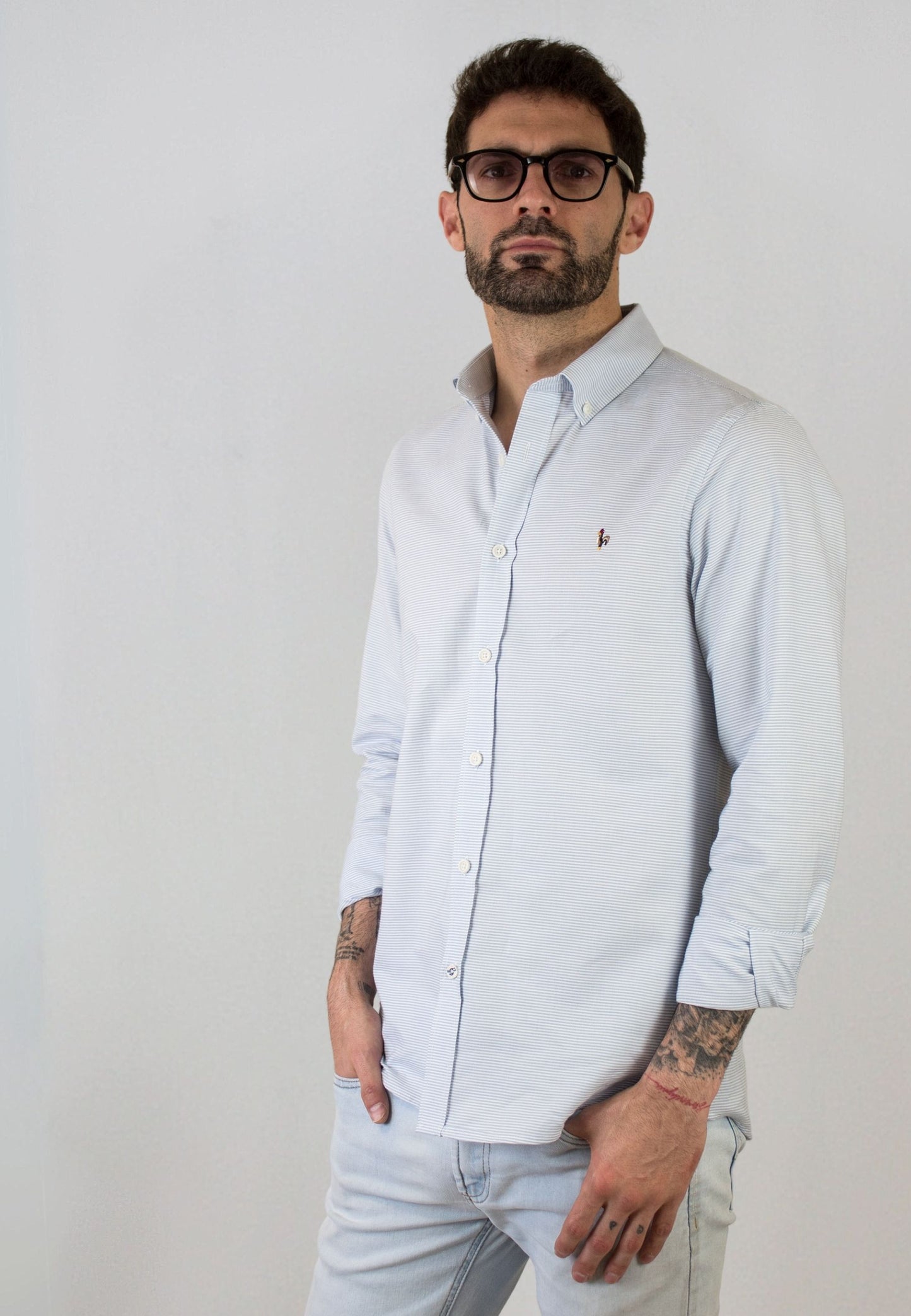 Chemise Oxford délavée bleu clair