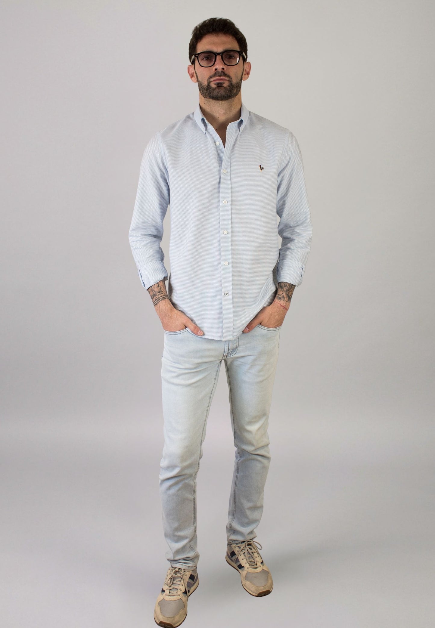 Chemise Oxford délavée bleu clair