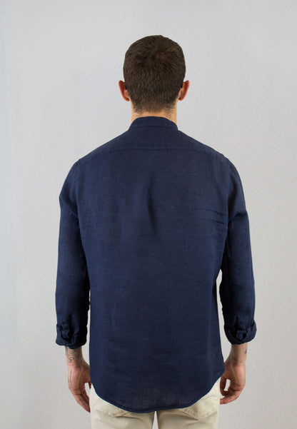 Camisa de lino marino cuello mao