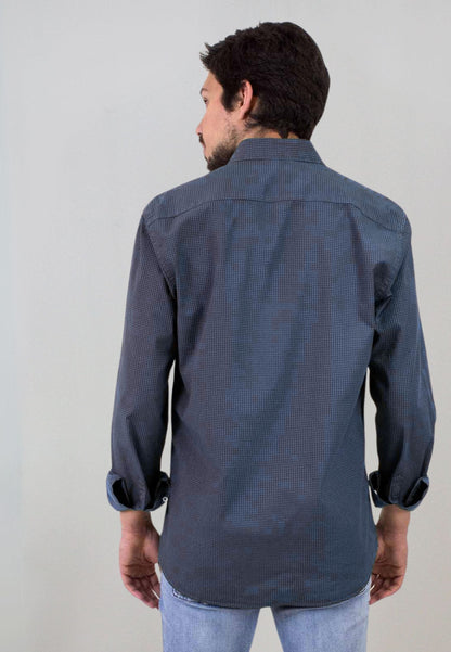 Camisa en pata de gallo azul