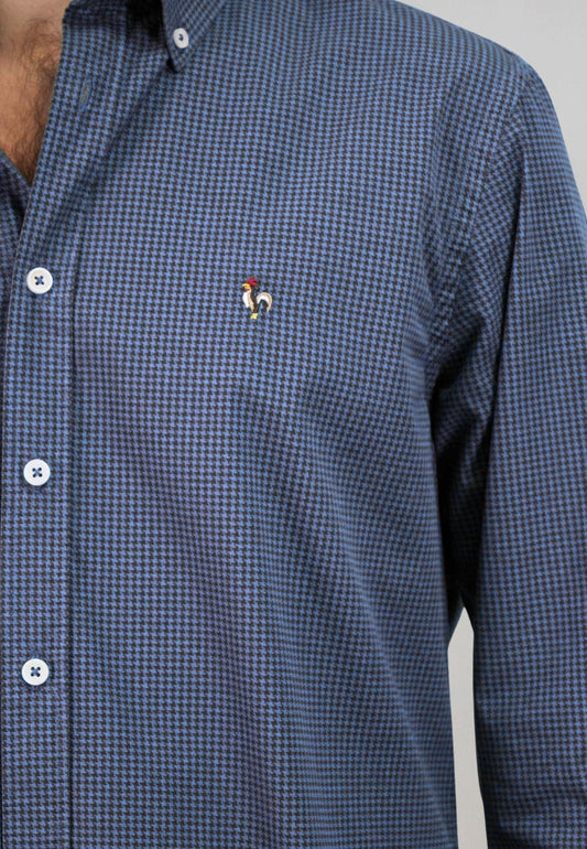 Camisa en pata de gallo azul