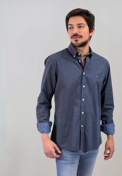 Camisa en pata de gallo azul