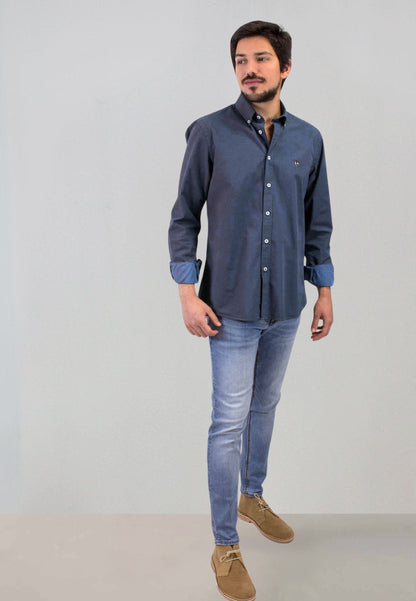 Camisa en pata de gallo azul