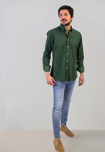 Camisa en pata de gallo verde oscuro
