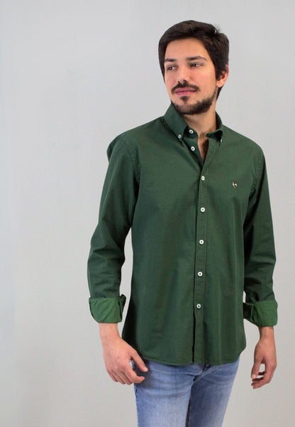 Camisa en pata de gallo verde oscuro